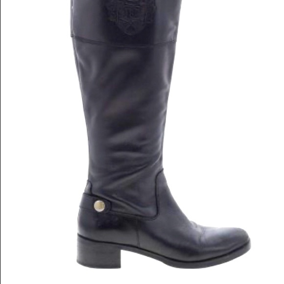 Women’s Sz 7M black leather casual business low heel tall boots shoes - Picture 1 of 6